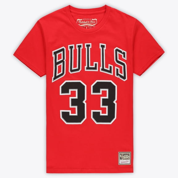 Unisex Mitchell & Ness Scottie Pippen Red Chicago Bulls Hardwood Classics Name & Number T-Shirt