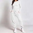 thumbnail image 2 of TEAJOPSUU Womens 2 Piece Outfit Tracksuit Sets Crewneck Long Sleeve Top Cuffed Jogger Pants Relaxed Fit Fall Winter Casual Athleisure Wear White, 2 of 8