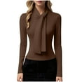 thumbnail image 2 of Blmnix Fitted Shirts for Women Brown Turtleneck Cotton Womens Tops Casual Long Sleeve Business Casual Clothes, 2 of 7