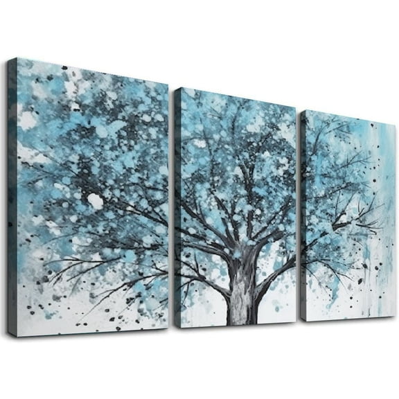 Shadudu Blue Leaves Canvas Wall Art Modern Prints Set of 3 for Living Room Bedroom Home Office Decor 12"x16"x3pcs