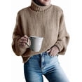 thumbnail image 2 of Suéter de Larga con Cuello Alto y Mangas Abullonadas para Mujer, de Color Liso, para Invierno y Otoño Caqui L, 2 of 7