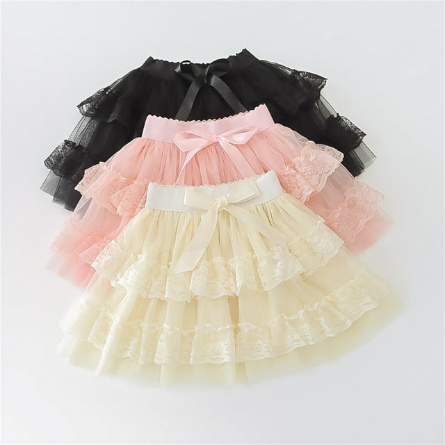 YUGYXL Layered Ballet Lace Tulle Tutu Skirt for Little Girls Solid Color Ruffle Skirts Homecoming Gift Black,3 Years