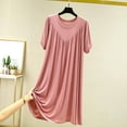 thumbnail image 3 of Xioeram Women Summer Dress Pleated Solid Color O Neck Short Sleeves Thin Loose Knee Length Pullover Casual Daily Wear Lady Midi Dress, 3 of 8