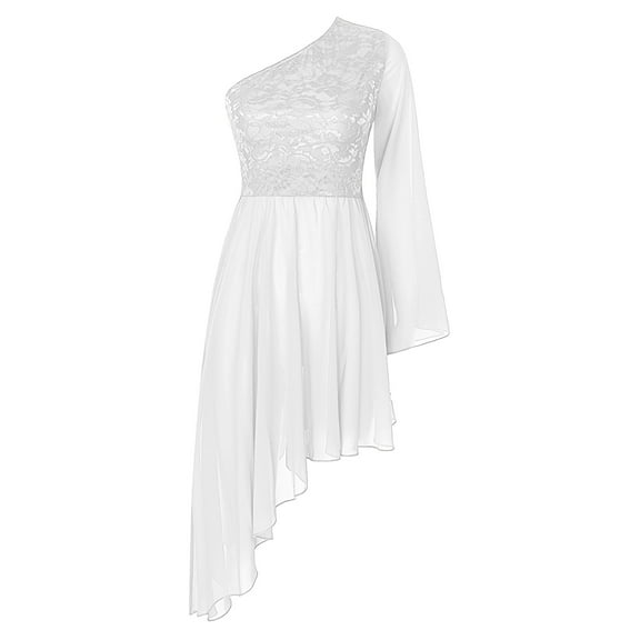 iiniim Women's Flared Sleeve Dance Dress Tunic Top with Wide-Leg Pants Dancewear Ivory XL