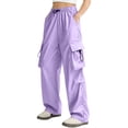 thumbnail image 5 of Cargo Pants for Women Wide Leg Baggy Hiking Pants Lightweight High Waisted Drawstring Straight Leg Cargo Work Pant, 2XL, 5 of 6