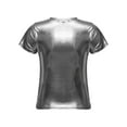 thumbnail image 6 of YEAHDOR Womens Metallic Shiny T-shirt Glossy Solid Color Short Sleeve Tees Tops Gray XXL, 6 of 7