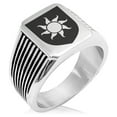 thumbnail image 1 of Stainless Steel Sun Splendor Coat of Arms Shield Needle Stripe Pattern Biker Style Polished Ring, 1 of 1