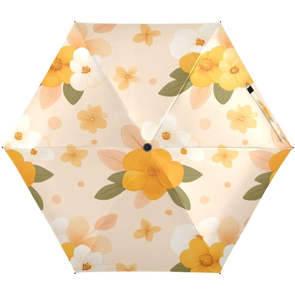 Peach Blossom Pattern Umbrellas for Sun Auto Open Close UV50  Waterproof 5-Fold Compact Fiberglass Frame