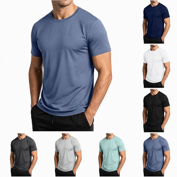 Shirts For Men Shirt Workout Shirts Casual Short Sleeve Athletic T Shirt Lightweight Gym Running Fit Tops Big and Tall Workout Shirts XL Light Gray Men's Short Sleeved T Shirt