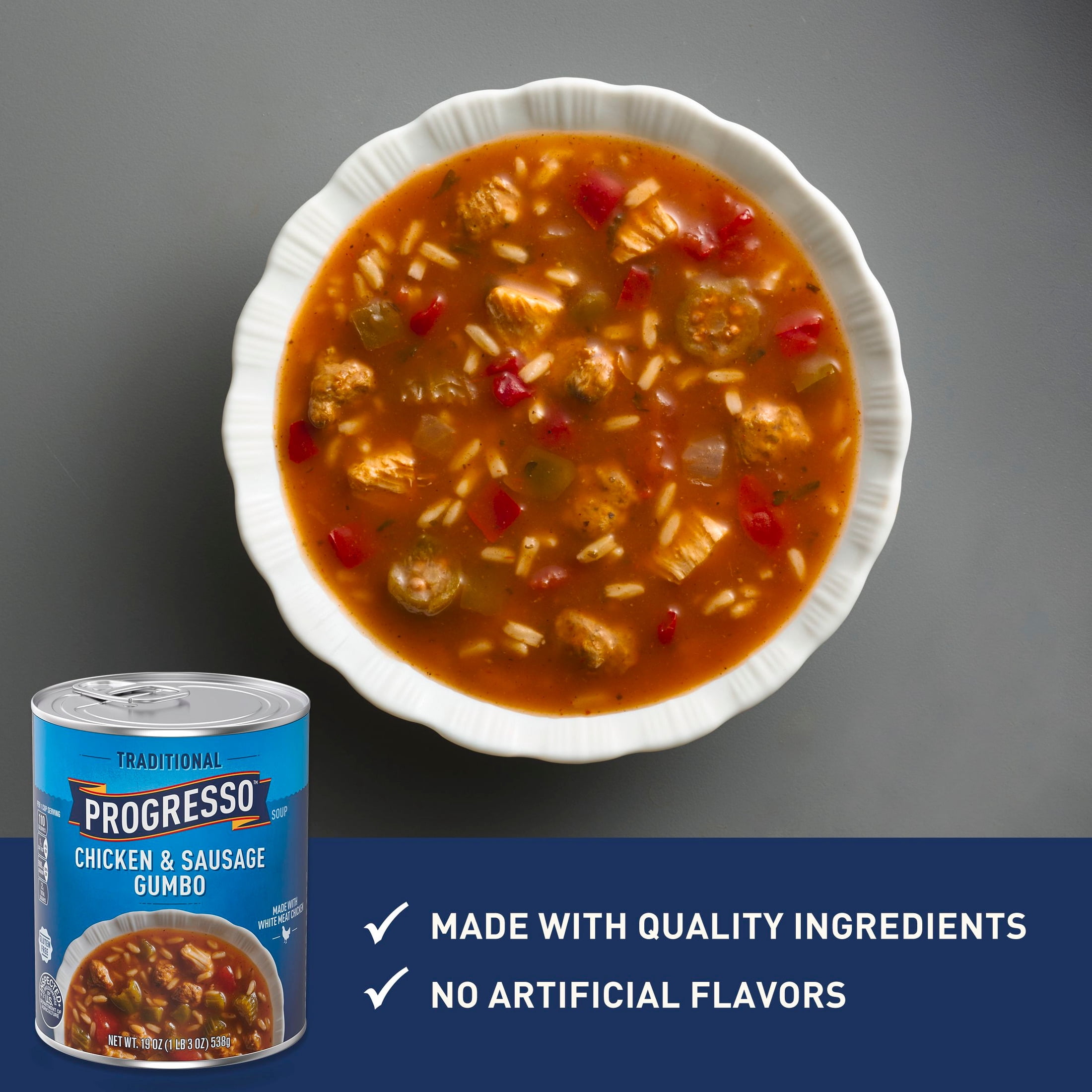 (12 pack) Progresso Traditional, Chicken & Sausage Gumbo Canned Soup, Gluten Free, 19 oz.