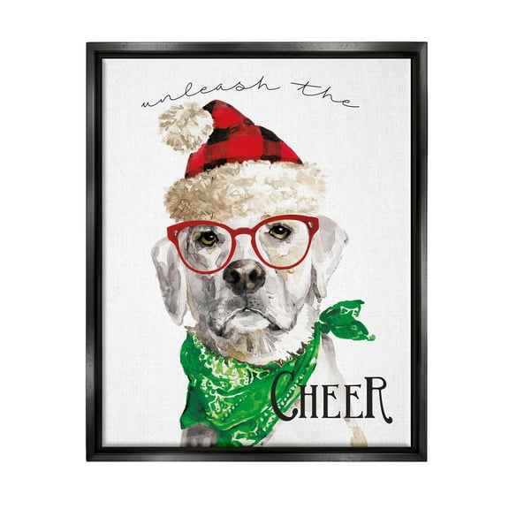 Stupell Industries Unleash The Cheer Holiday Dog Graphic Art Jet Black Floating Framed Canvas Print Wall Art, Design by Livi Finn
