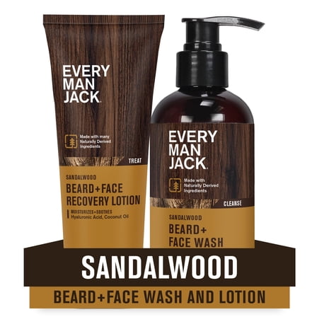 Every Man Jack Men's Beard Face   Wash & Lotion -  Subtle Sandalwood Scent - Naturally Cleanse and Condition Your Beard & Skin