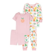 Little Star Organic Baby & Toddler Girl 4 Pc Short Sleeve & Long Sleeve Pajamas, Size 9 Months - 5T