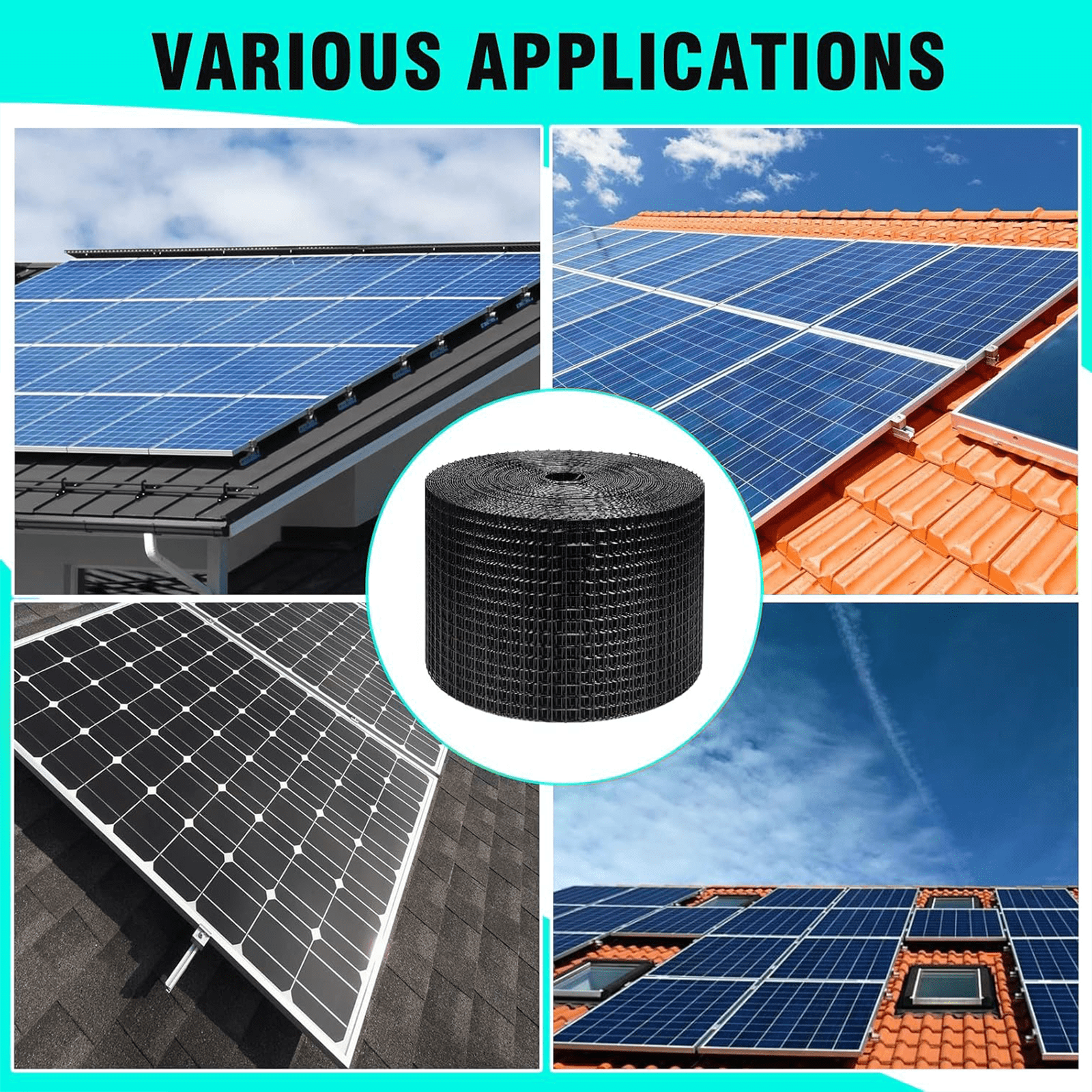 6 Inch x 100ft Solar Panel Bird Guard, 1/2 Inch Mesh Critter Guard Roll Kit with 70pcs Aluminum Alloy Fasteners, Rust-Proof PVC Coated Solar Panel Guard for Bird & Animal Control