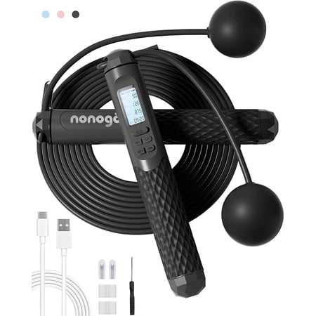 nonogo Cordless Jump Rope with Counter for Fitness - Adjustable Smart Skipping Rope For Men Women Kids Outdoor Speed Boxing Crossfit Workout Exercise Cardio