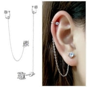 EVELYNI Sterling Silver Cubic Zirconia Earrings Ear Cuff Rhinestones Drop Dangle Chain Earring 2 in 1 Hypoallergenic Jewelry Birthday Gifts for Women Girls