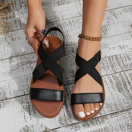 

Wavsuf Flat Sandals for Women Casual Summer Beach Black Sandals Shoes Size 7