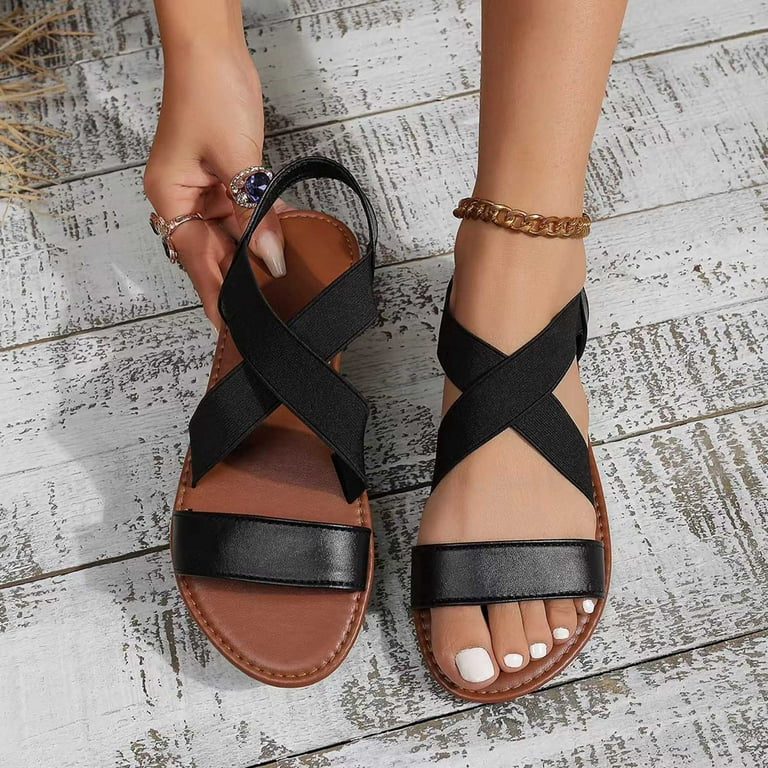 SCHOLL ● Cross Strap Stud Sandals - Black Lovskoo Women's 2024 Summer Flat Sandals Flatform Ankle