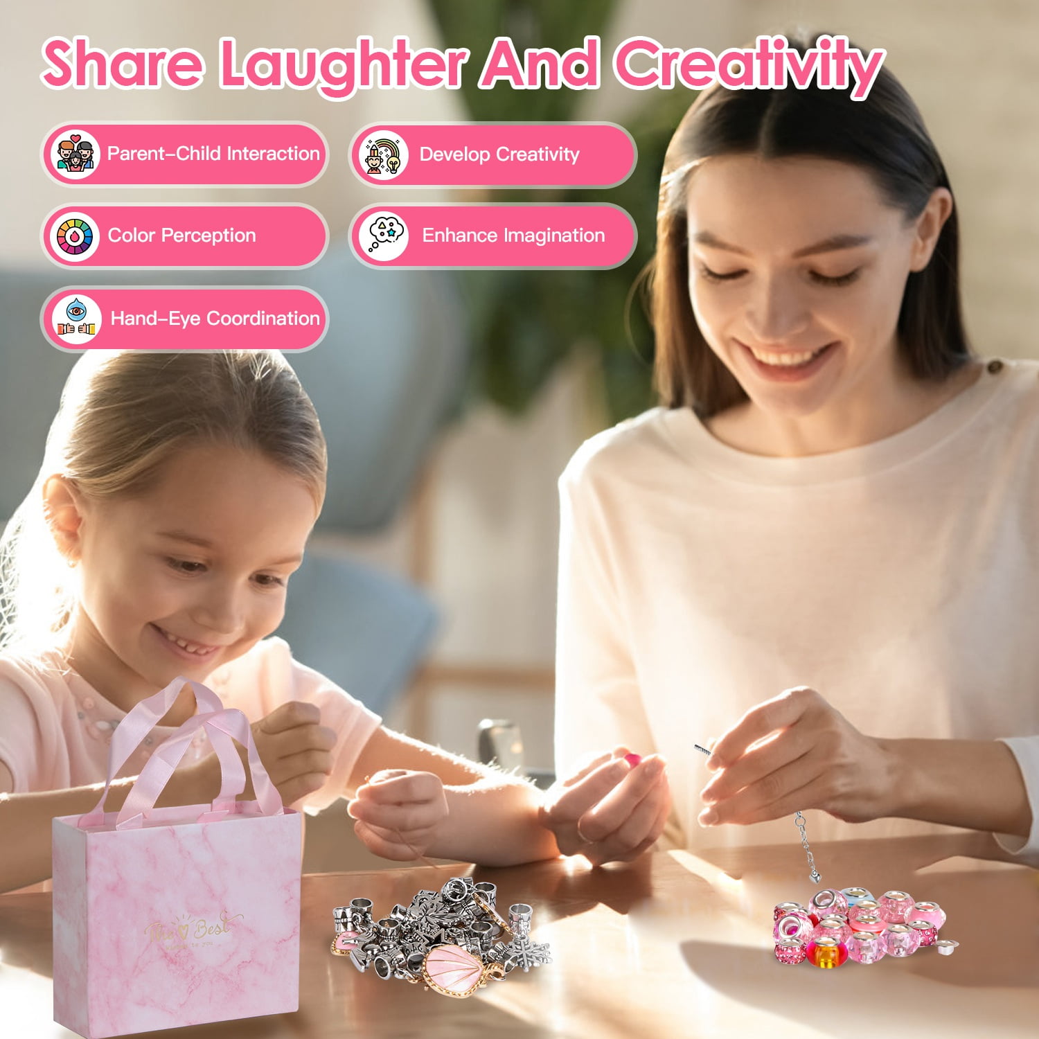 DIY Charm Bracelet Making Kit 66Pcs Jewelry Making Kit Perfect Crafts Gifts Birthday with Gift Box for Girls  5 6 7 8 9 10 11 12 Years Old Red