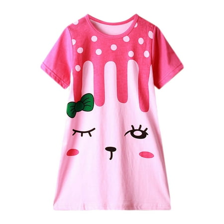 

Girls Dresses Summer Toddler Summer Short Sleeve Cartoon Print Casual Nightdress Formal Dress