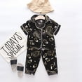 thumbnail image 2 of Toddler Kids Baby Boys Girls Satin Short Sleeve Cartoon Button Down Shirt Tops + Long Pants Silk Pajamas Sleepwear Outfits Loungewear Set, 2 of 4