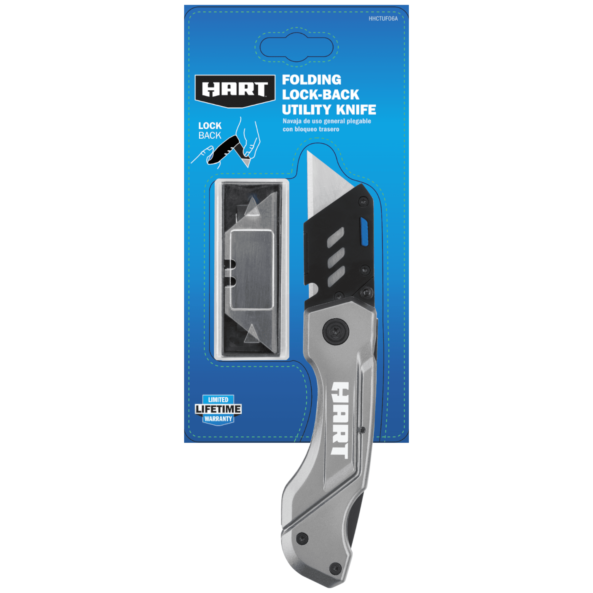 HART Folding Lock-Back Utility Knife with 10 Blades