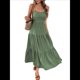 thumbnail image 1 of Vestido de Verano 2025, Estilo Bohemio, Sin Espalda, con Escote en V, Fluido, con Volantes, para Mujer. Verde S, 1 of 10