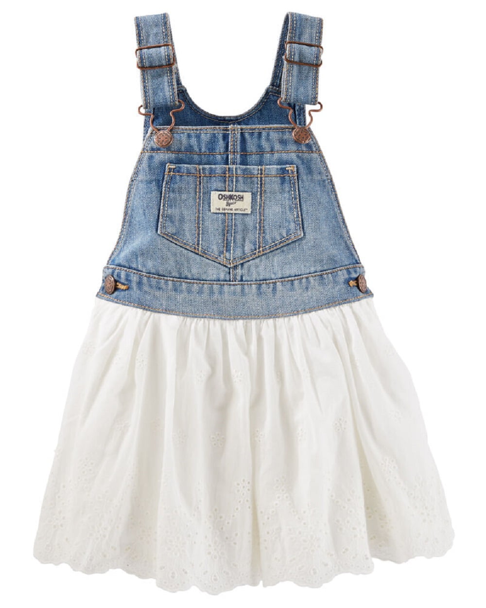 Oshkosh B'gosh Baby Girl Eyelet Denim Jumper with Adjustable Shoulder