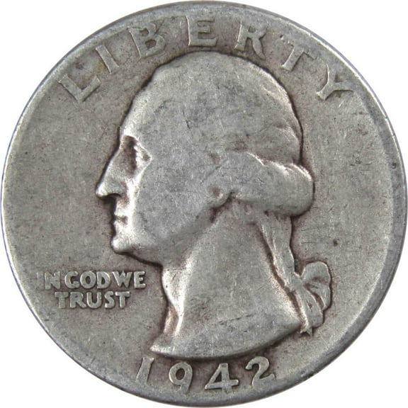 1942 Washington Quarter G Good 90% Silver 25c US Coin Collectible