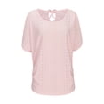 thumbnail image 4 of Jewelreauty Cold Shoulder Eyelet Tops for Women Short Sleeve O-Neck Casual Shirts Summer Tie Back Blouses (S, Pink), 4 of 6