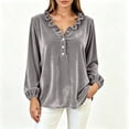 thumbnail image 4 of NominalSnug Women's Velvet Tops Ruffle V Neck Dressy Casual Blouse Long Sleeve Top Elegant Vintage Party Shirt for Fall Winter, 4 of 7