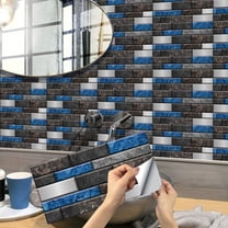 6Sheets Self Adhesive Tiles Stickers Blue Brown Gray Marbling Wall Decals 11.8x5.9inch Waterproof Peel and Stick Backsplash Mosaic Brick Wallpaper