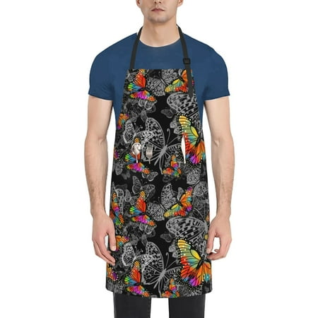 

Pofeuu Multicolored Butterflies C Print Waterproof Apron with Pockets Adjustable Cooking Aprons Kitchen Bib for Baking Household Cleaning