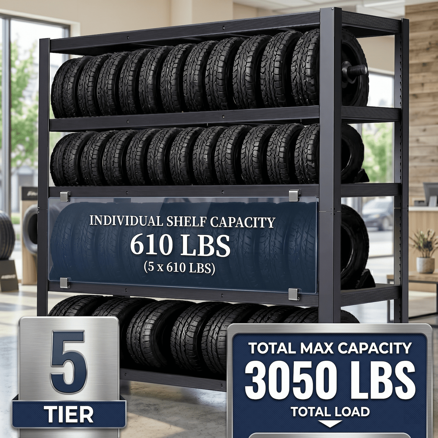Xiweot Heavy Duty Garage Storage Shelves 3050 lbs, 5-Tier Adjustable Metal Storage Shelving Unit, 24”D x 55”W x 84”H Large Shelving Rack, Industrial Garage Storage Rack for Basement Warehouse