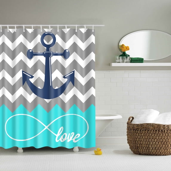 Shower Curtain, 72 x 72 inches Waterproof Liner Set with Hooks for Bathroom, Anchor E