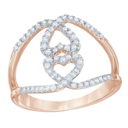 

White Natural Diamond Double Heart Loop Ring in 10k Rose Gold