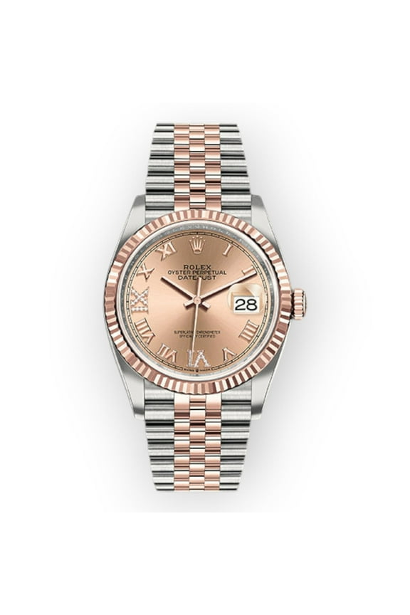 Pre-Owned Rolex Steel and Everose Rolesor Datejust 36 Watch 126231 Rose Roman Dial - Jubilee Bracelet