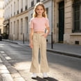 thumbnail image 2 of VBEWZET Stretch Slim Fit Bootcut Pants for Girls, High Waist Lined Flared Trousers, Multi Color Casual School Uniform Bottoms Khaki 7-8 Years, 2 of 5