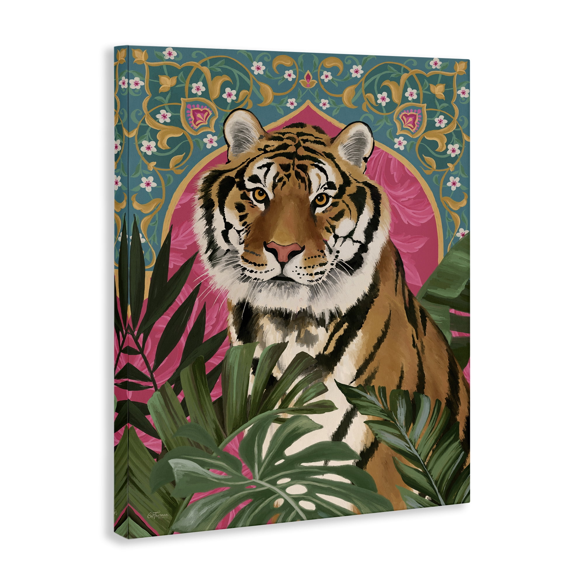 Stupell Industries Arabesque Tiger & Plants Animals Painting Wrapped Canvas Art Print Wall Art, 16 x 20
