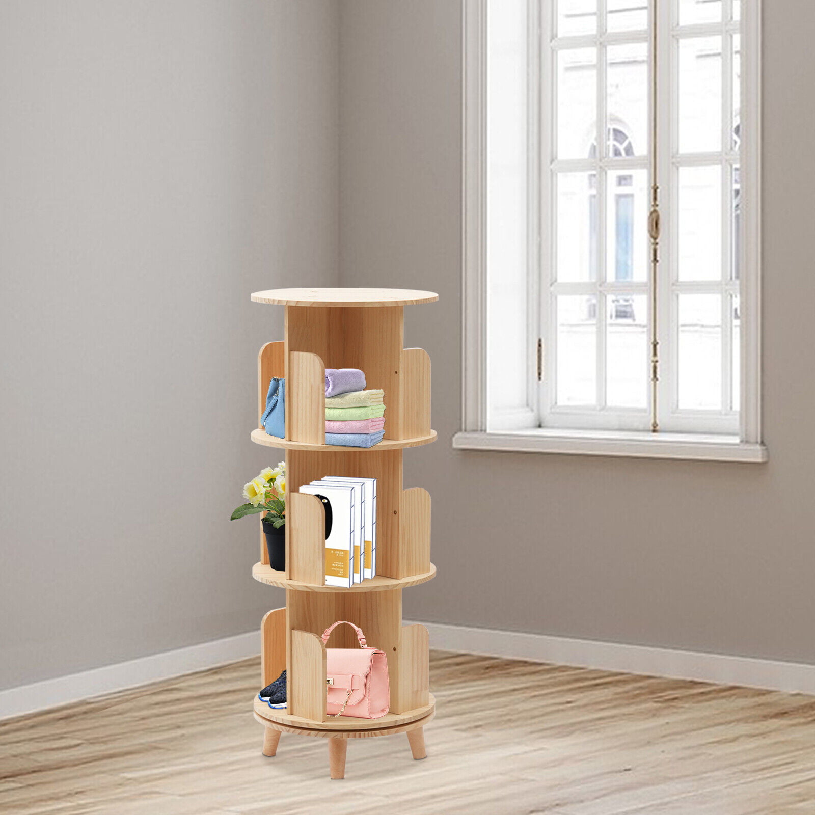 Assemble Bookshelf 360° Rotating Environmental Storage Rack Stand