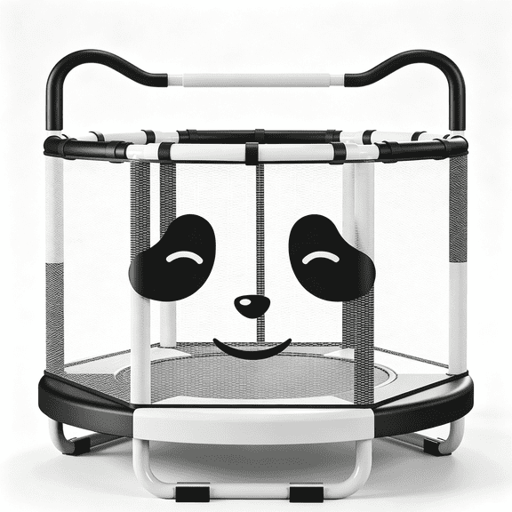 TECHSPORT 55 inch Panda Kids Trampoline, Indoor Mini Trampoline with Safety Enclosure Net and Handrail