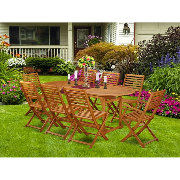East West Furniture Wooden Patio Set Natural Oil, BSBS92CANA