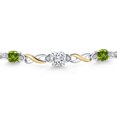 thumbnail image 3 of Gem Stone King 925 Silver and 10K Yellow Gold White Moissanite and Green Peridot and White Lab Grown Diamond Bracelet for Women | 2.49 Cttw | Gemstone | Asscher Cut 6MM | Fully Adjustable 9 inch, 3 of 5