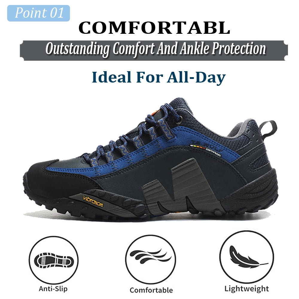 Men's Women's Waterproof Hiking Shoes Lightweight Breathable Outdoor Durable Non-slip Trail Trekking Walking Sneakers Blue 10 Men/11 Women