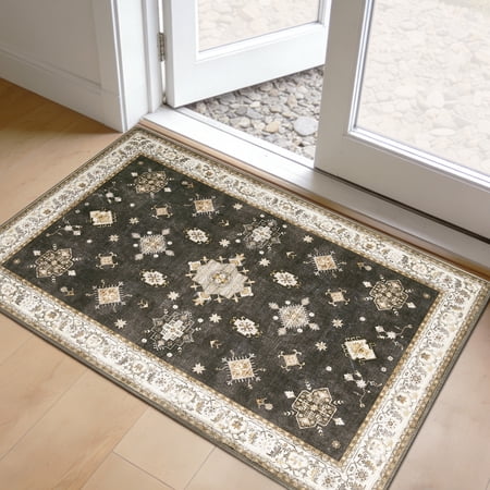 2x3 Area Rug Washable Entryway Small Rug Vintage Boho Oriental Front Door Mat Non-Slip Rubber Backing Stain Resistant Floor Mat for Entrance Bathroom Kitchen Hallway.