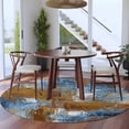 thumbnail image 3 of Large Round Rug 8Ft Washable Non-Slip, Blue Brown Abstract Circle Area Rugs for Living Room Bedroom, Gradient Vintage Oil Painting Modern Art Indoor Floor Mats Carpet Runner for Home Decor, 3 of 8