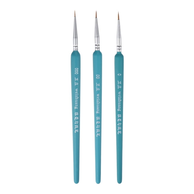 3uds Detalle Pintura Pinceles Nylon Pelo Miniatura Pintura Pincel para Acuarela Óleo Acrílico Pintura(0#,00#,000#), Azul