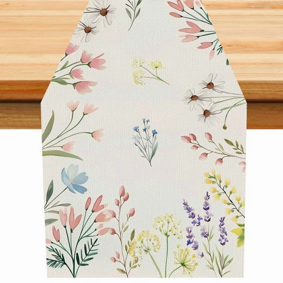 Flowers Floral Table Runner Runner 74x14 Inch,Spring Summer Garden Party Dining Table Decoration for Home Decor