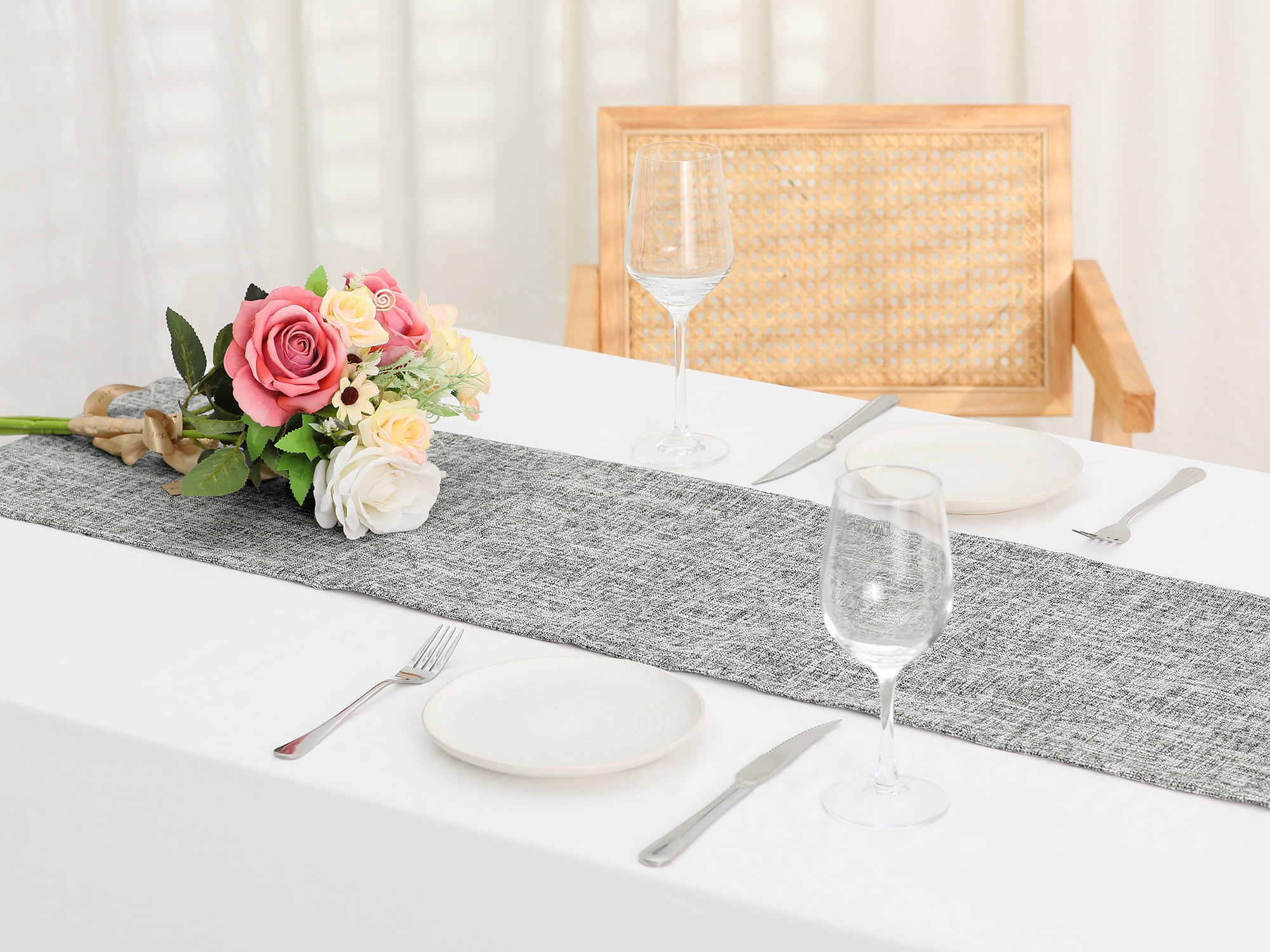 Unique Bargains 1 Pack Solid Color Table Runner Long Linen Table Banner Grey 12"x71"