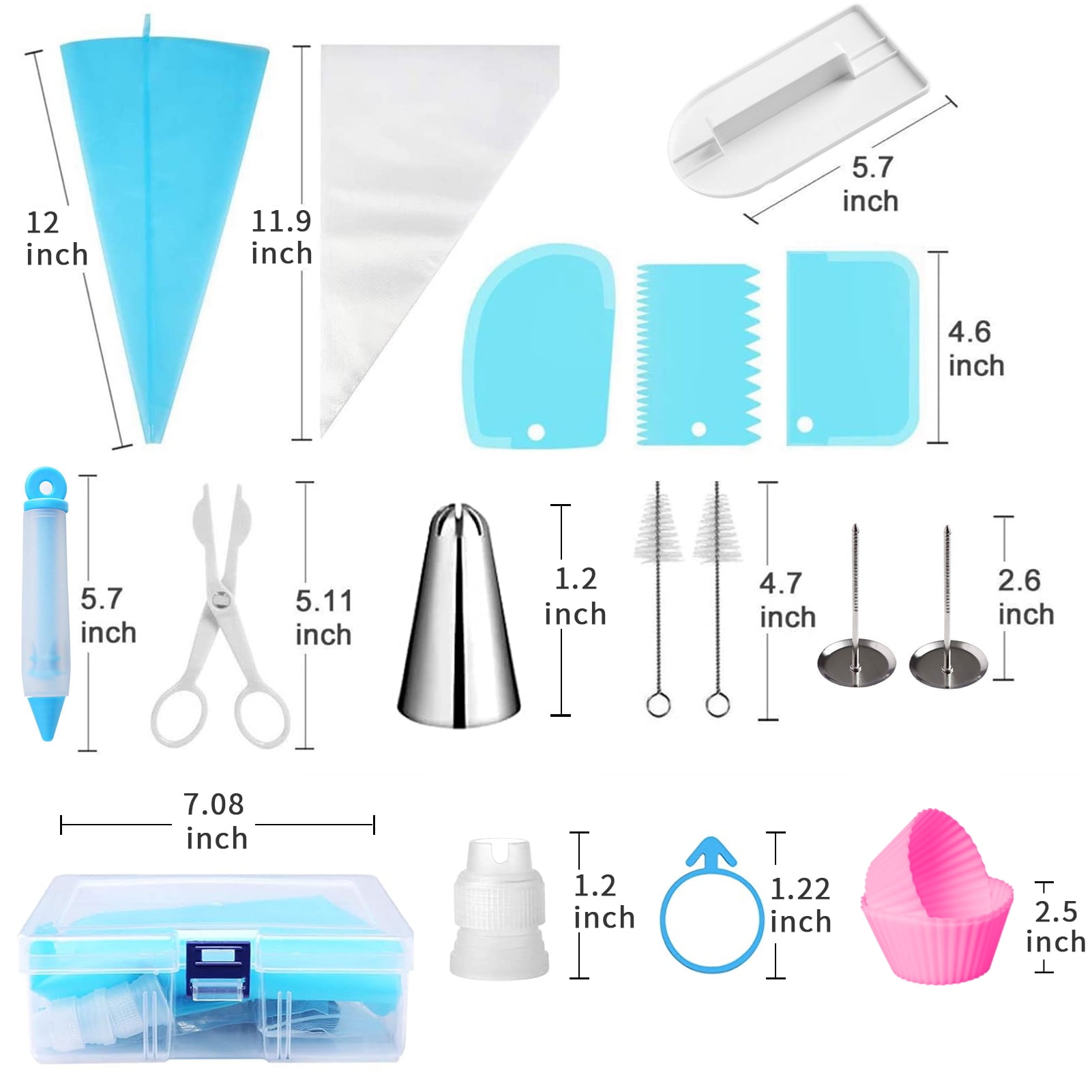 LANNEY Piping Bags and Tips Set 100pcs, 12 Inch Frosting Piping Bags, Cake Decorating Kit with 48 Numbered Icing Tips, Reusable & Disposable Pastry Bags